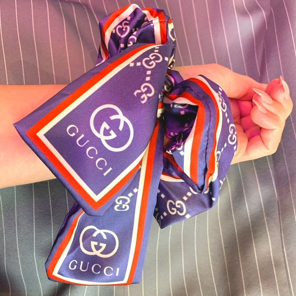 Large Satin Blue Scrunchie - Picture 4 of 5